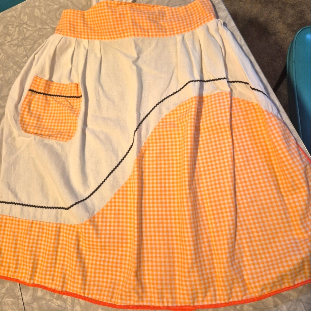 Vintage Orange and White Gingham Apron